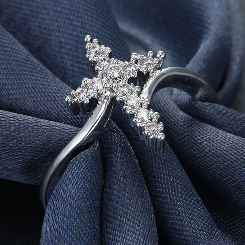 CZ Cross Ring for Women - Silver