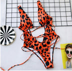 Red Leopard Print Bikini with Thin Straps