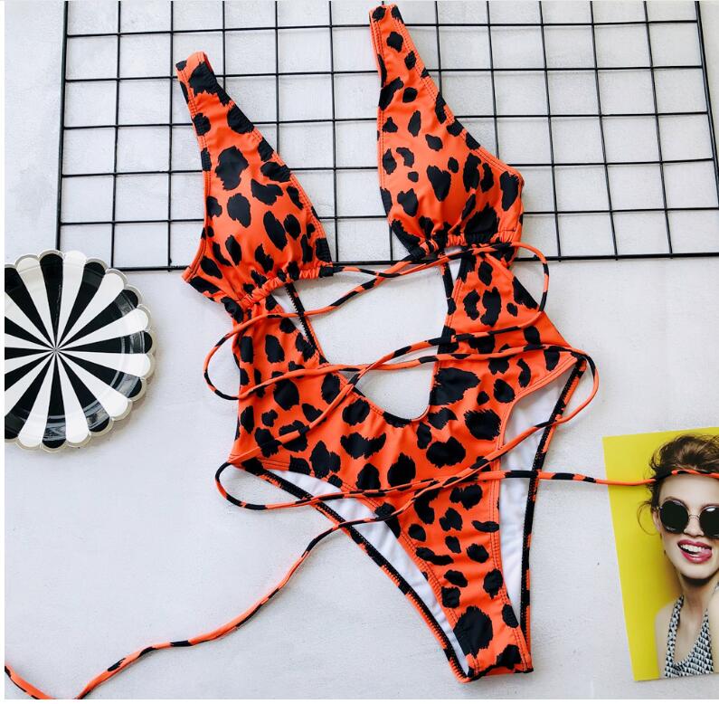 Red Leopard Print Bikini with Thin Straps