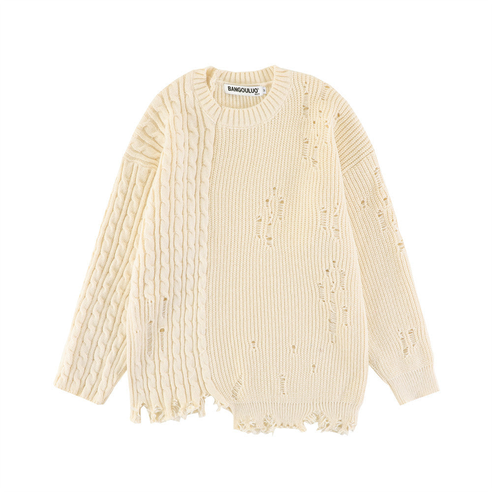 Men's Ripped Solid Color Pullover Sweater | Streetwear