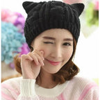 Hand Made 3D Cute Knitted Cat Ear Beanie For Winter