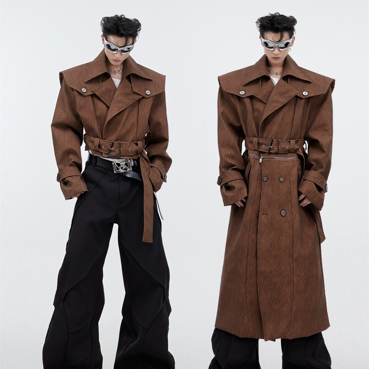 Men's Crack Texture Leather Coat