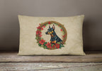 Doberman Pinscher Christmas Flowers Throw Pillow