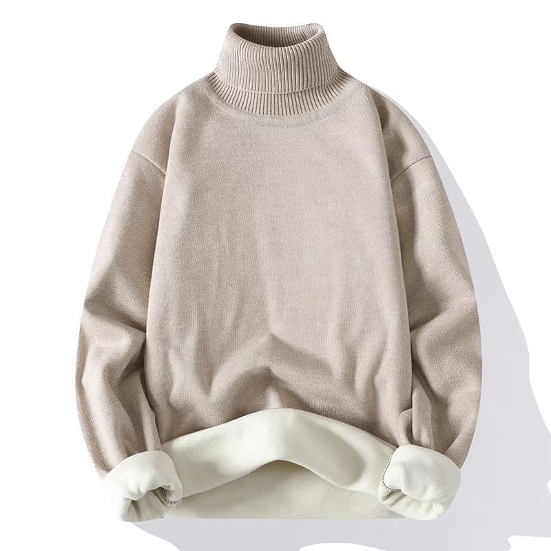 Men's Solid Color Turnable Turtleneck Fleece Sweater