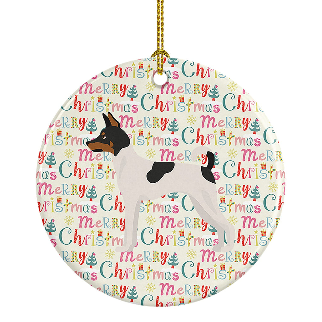 Toy Fox Terrier Merry Christmas Ceramic Ornament