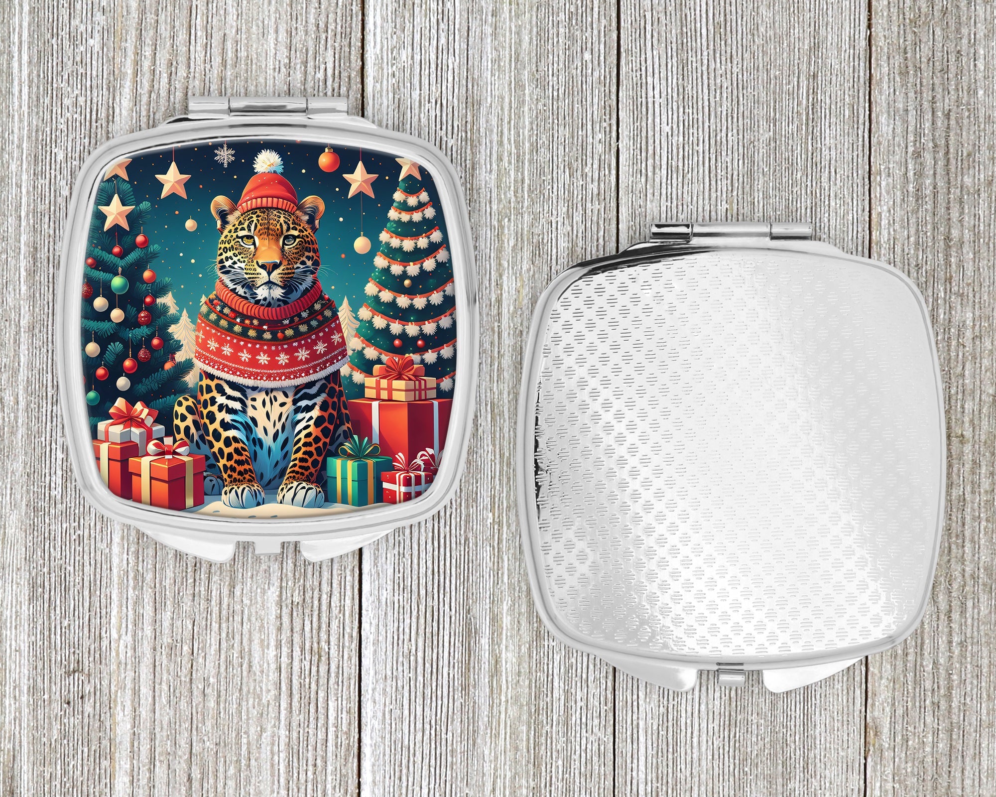 Leopard Christmas Compact Mirror