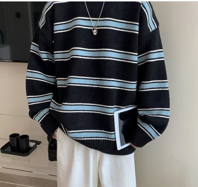 Men's Striped Crewneck Sweater for Autumn & Winter