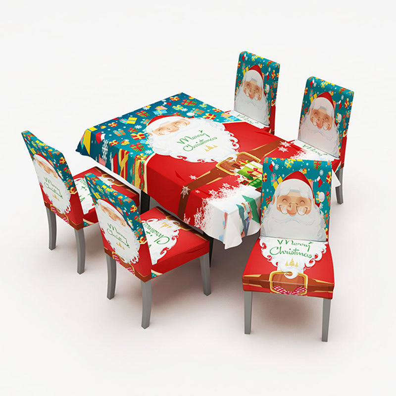 Christmas Digital Print Chair Covers and Tablecloth Set