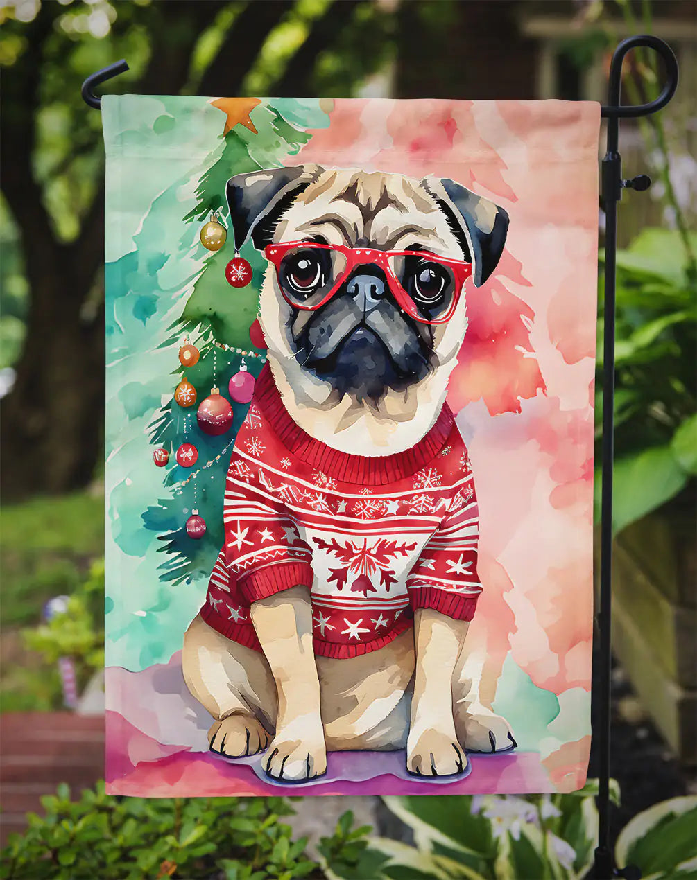 Pug Christmas Garden Flag