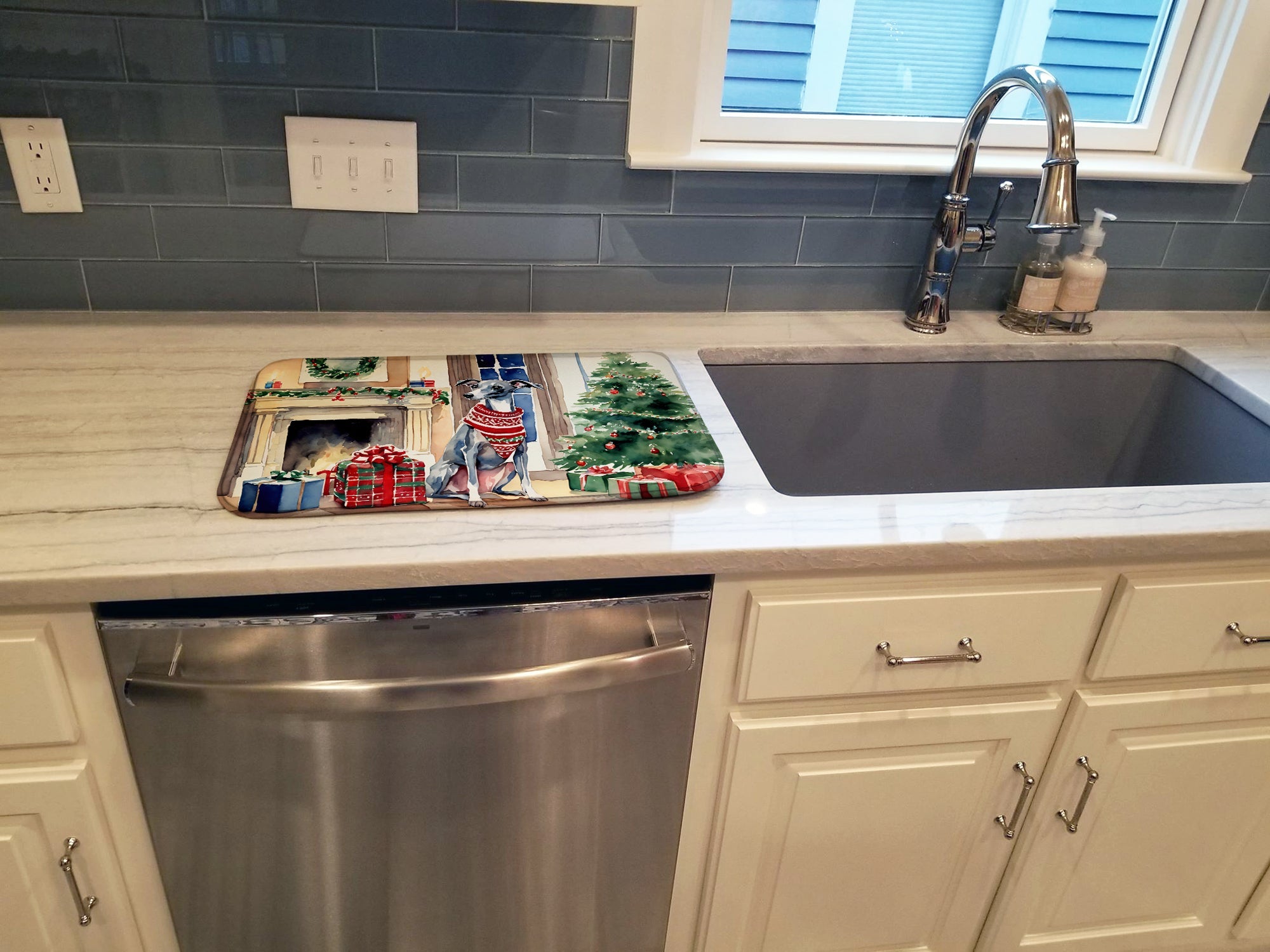 Italian Greyhound Cozy Christmas Dish Drying Mat