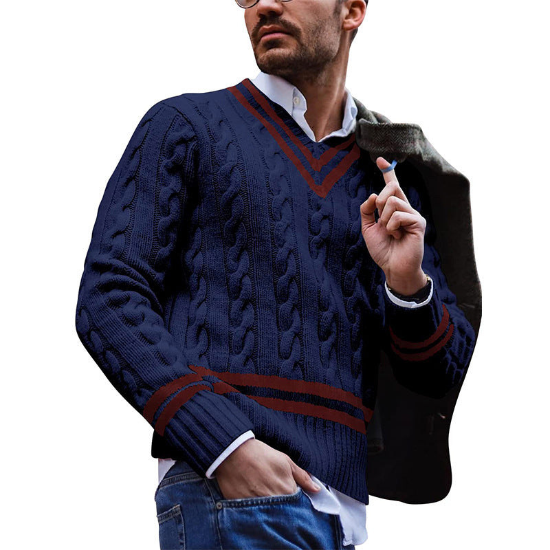 Men's Striped Color Block V-Neck Knitting Sweater