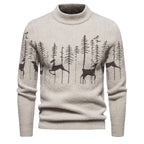 Men's Warm Christmas Deer Print Round Neck Sweater