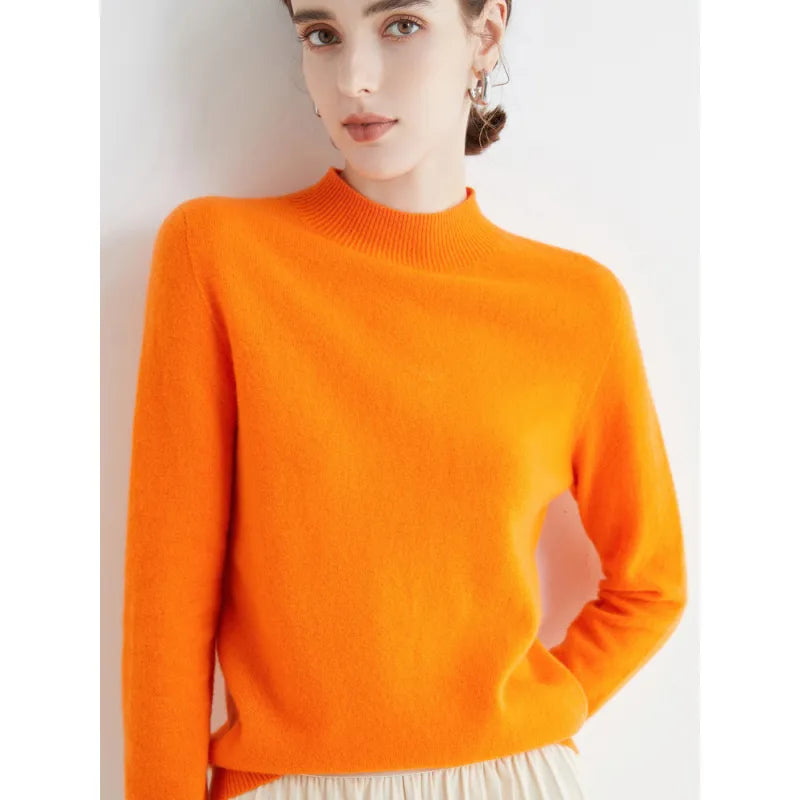 Seamless Half High Neck Loose Fitting Pullover With Bottom Sweater | Streetwear