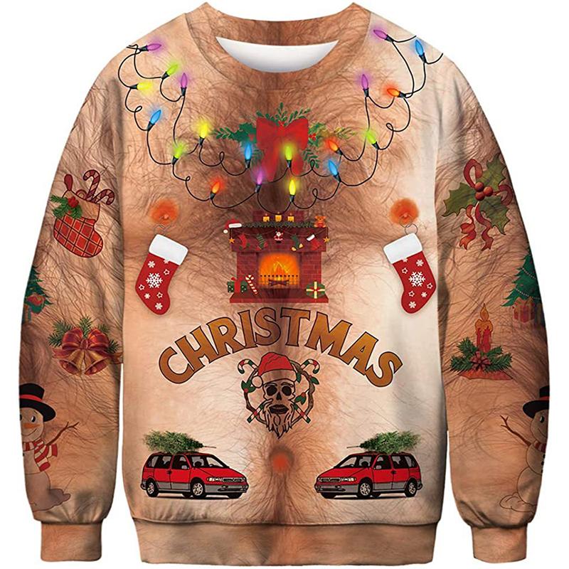 Funny 3D Printed Christmas Sweater for Men Long Sleeve
