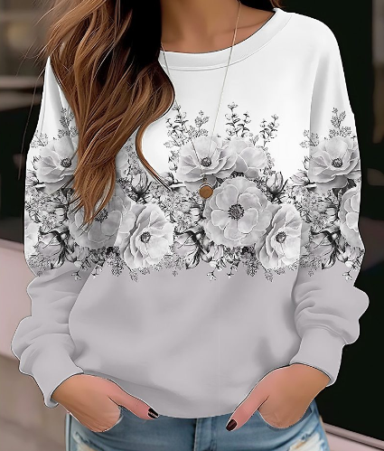 Floral Round Neck Long Sleeve Pullover Sweater | Streetwear