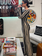 Tossy Knit Striped Long Wrap Dress for Women Fashion