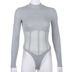 2019 Women's High Neck Sheer Bodysuit with Panels