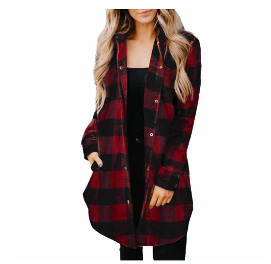 Burry Long Women's Coat - 2024 New Plaid Shirt (One Piece)