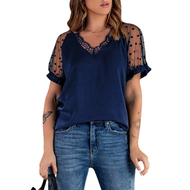 Summer Lace Short-Sleeved V-Neck Pullover Top | Streetwear
