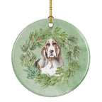 Basset Hound Tricolor Christmas Wreath Ceramic Ornament