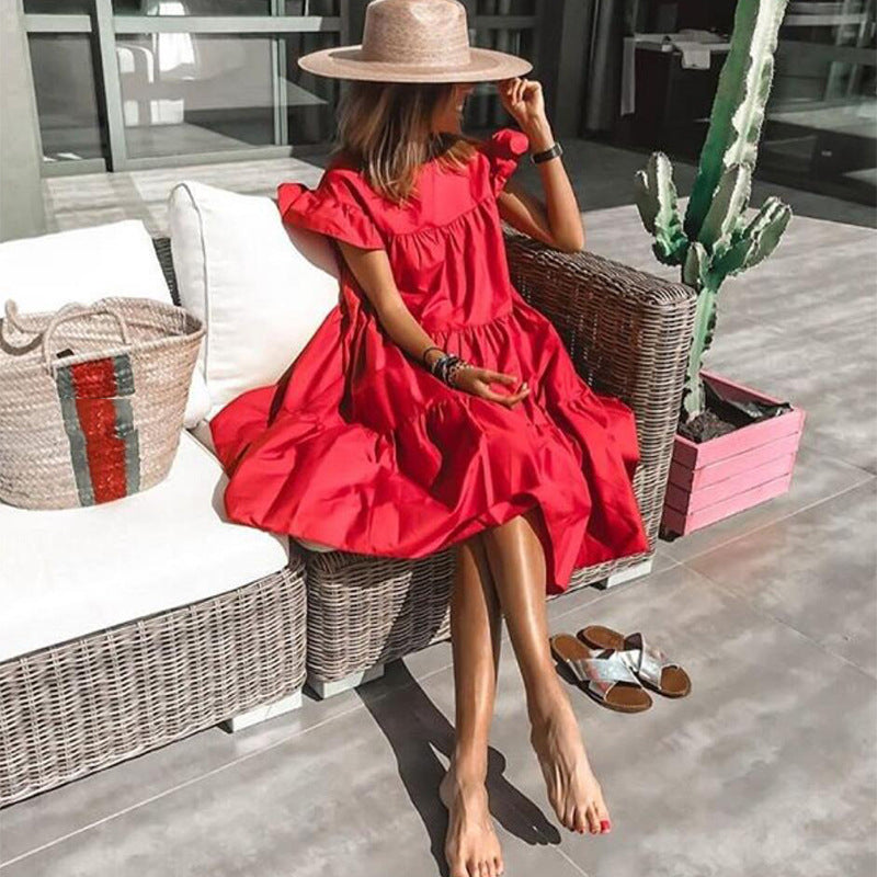 Summer Casual Loose Short Sleeve Dress for Women
