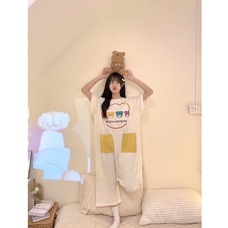 Plus Size Cartoon Cotton Short Sleeve Sleepwear Dress