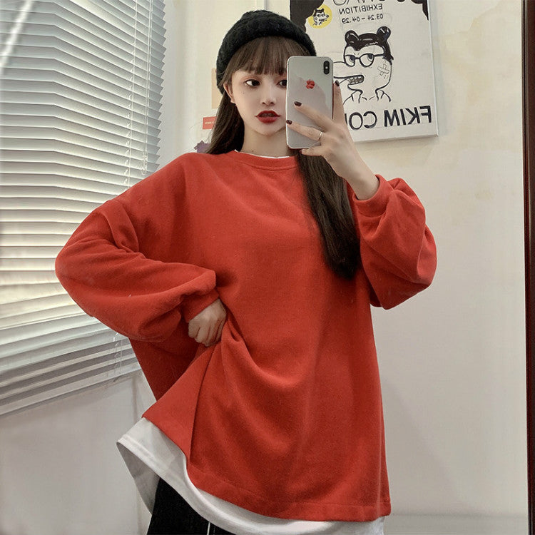 Solid Color Round Neck Long Sleeve Sweater for Women