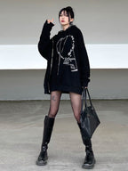 Gothic Punk Oversized Hooded Sweatshirt for Women | Streetwear