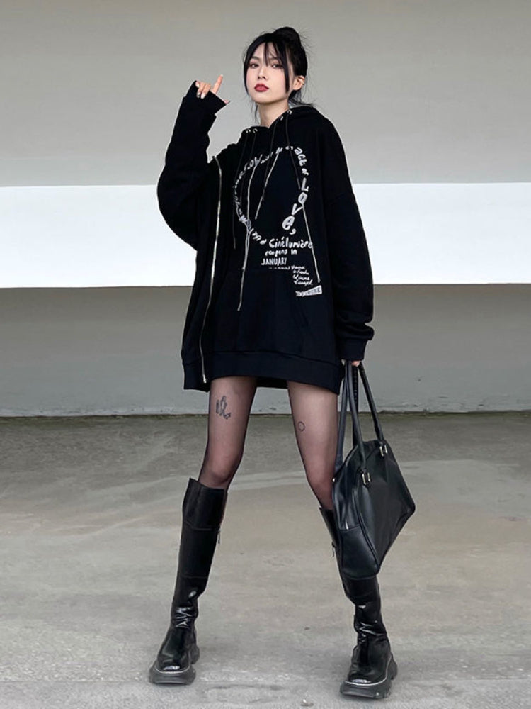 Gothic Punk Oversized Hooded Sweatshirt for Women | Streetwear