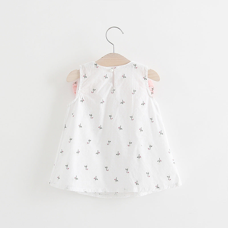 Summer Solid Color Bow-Back Floral Print Dress