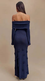 Off Shoulder Knit Rose Maxi Dress