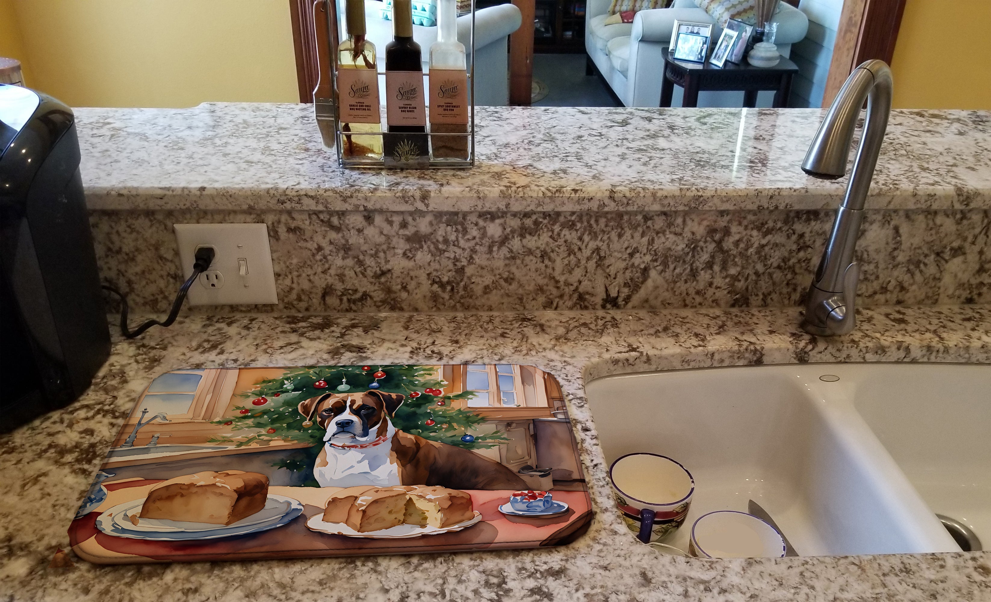 Boxer Christmas Cookies Dish Drying Mat