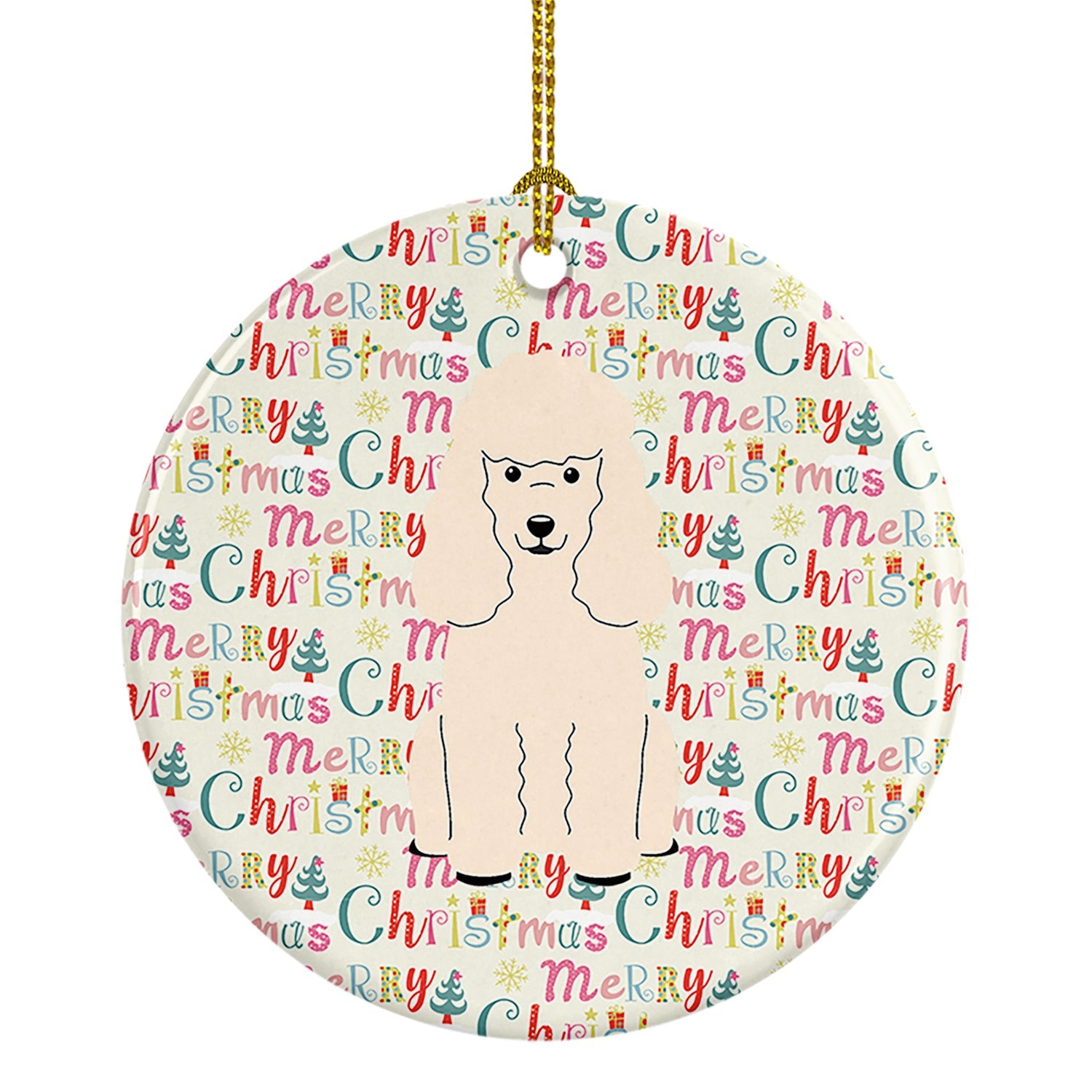 Merry Christmas Poodle White Ceramic Ornament