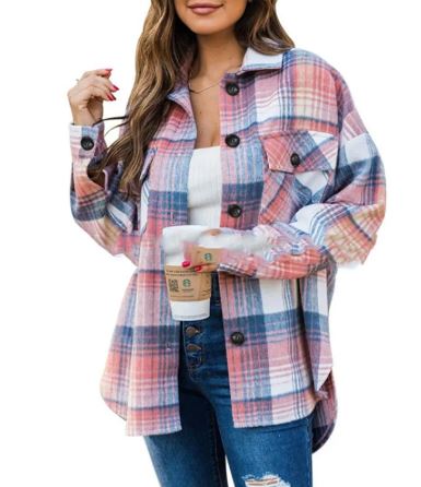 Casual Checkered Flannel Button-Down Jacket