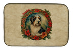 Bearded Collie Christmas Flowers Dish Drying Mat