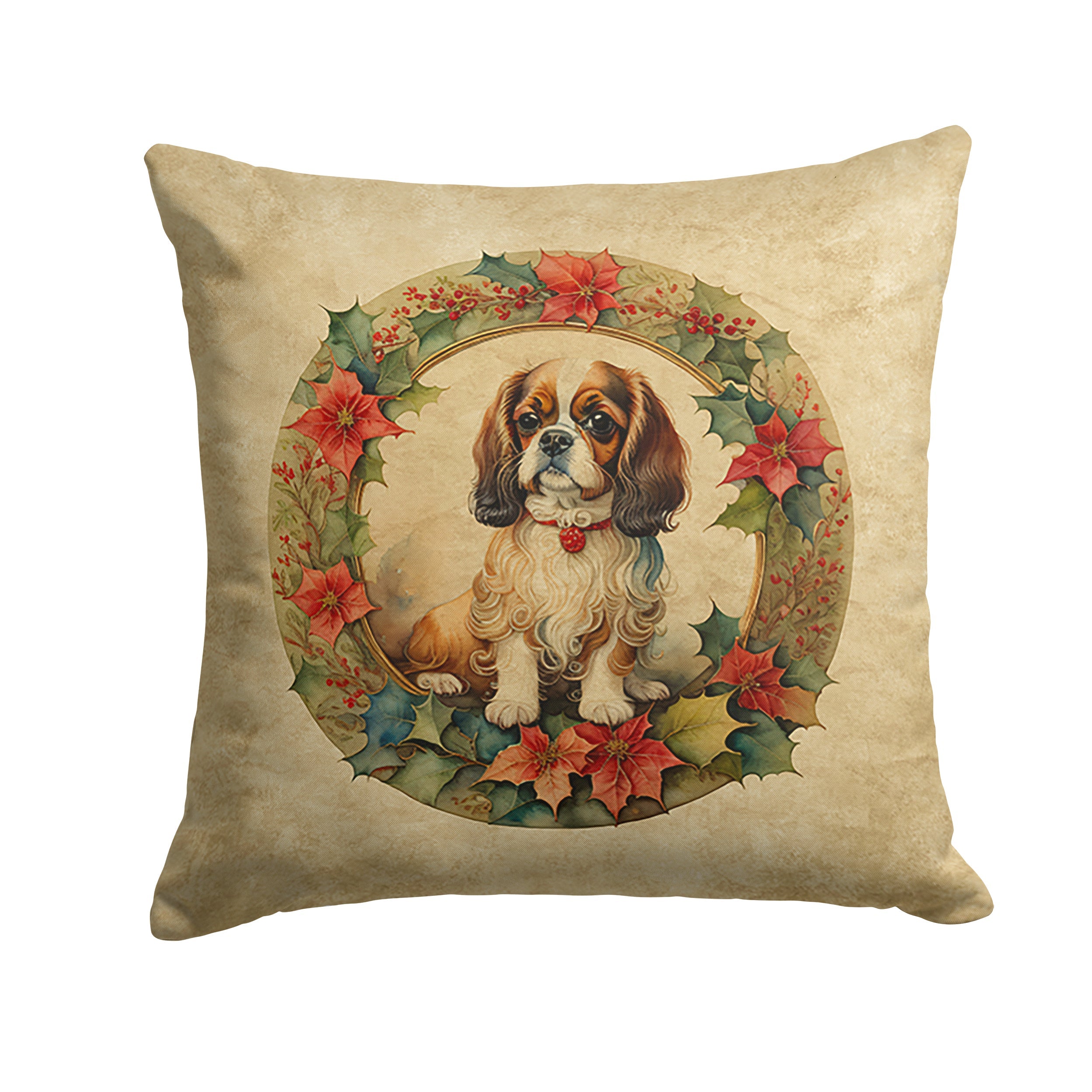English Toy Spaniel Christmas Flowers Throw Pillow