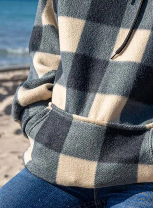 Checkered Print Loose Hooded Pullover Sweater | Streetwear