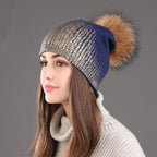 Warm Wool Knitted Hat for Women in Gold and Silver | Embroidered Cap
