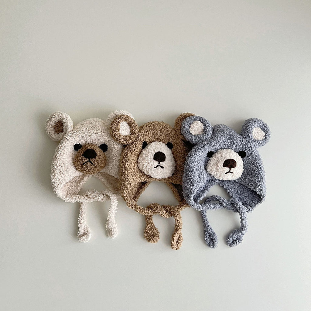 All-Match Plush Bear Baby Wool Hat | Embroidered Cap