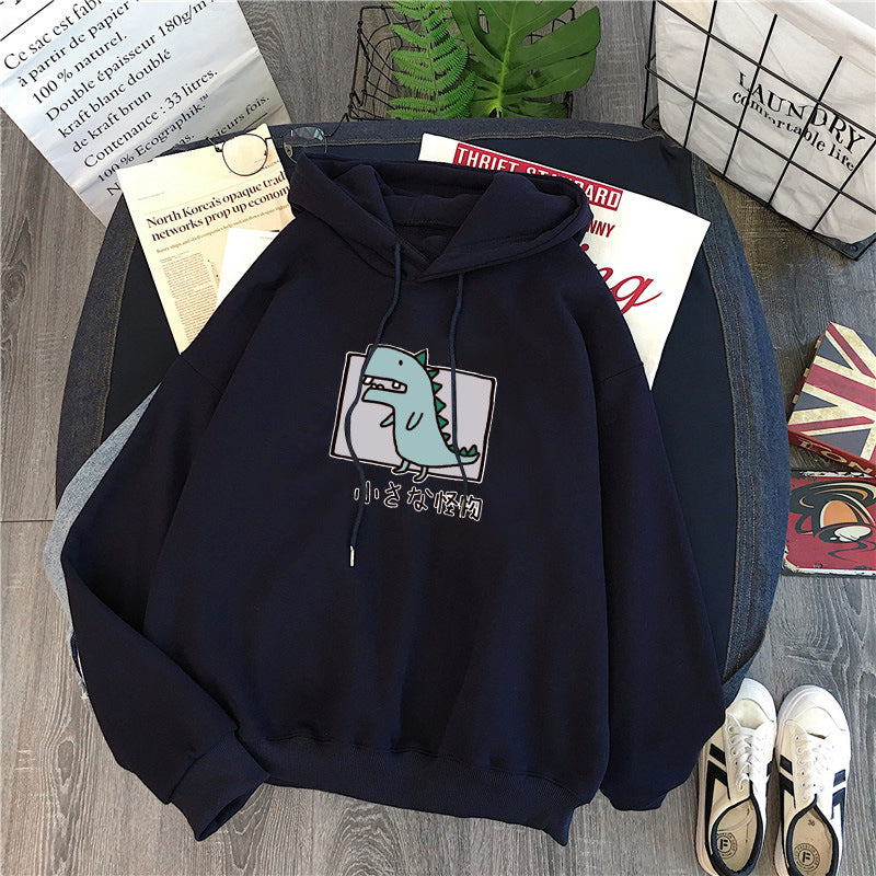 Korean Student Loose Print Plush Hooded Jacket