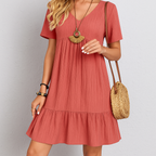 V-neck Short Sleeve Dress Summer Fashion Casual Loose Ruffled Dresses Beach Clothing Women