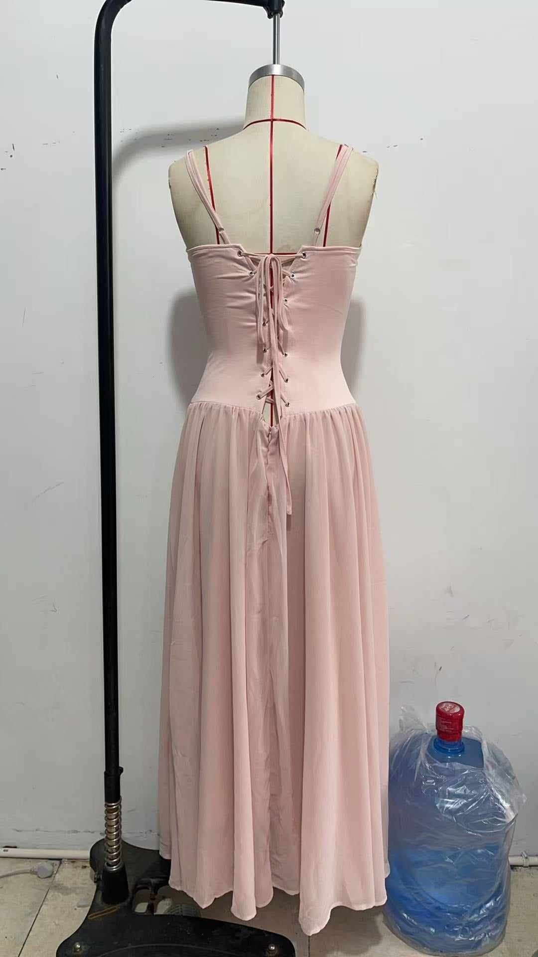 Mesh Spaghetti Strap Waist Dress