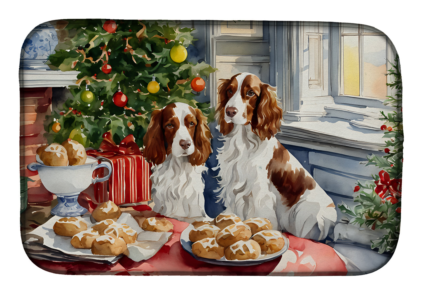 Welsh Springer Spaniel Christmas Cookies Dish Drying Mat