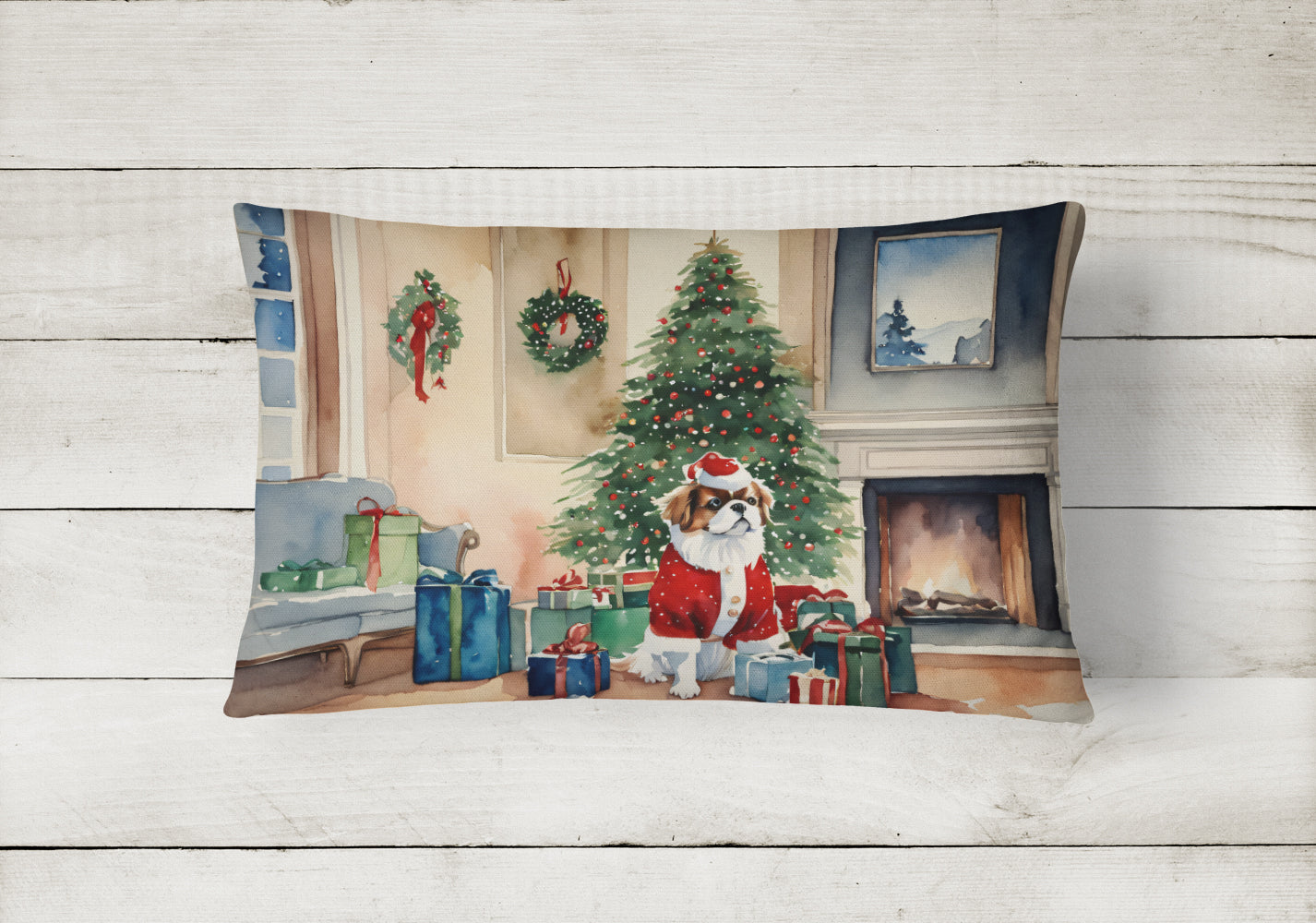 Japanese Chin Cozy Christmas Throw Pillow