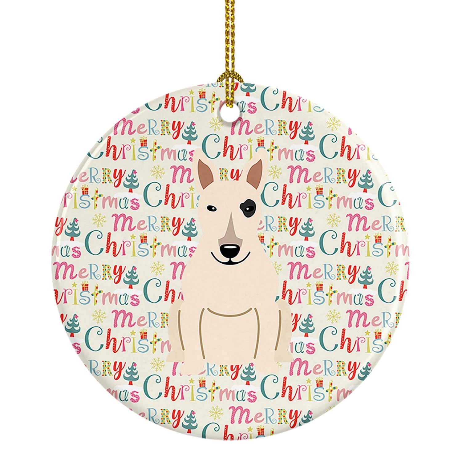 Merry Christmas Bull Terrier White Ceramic Ornament