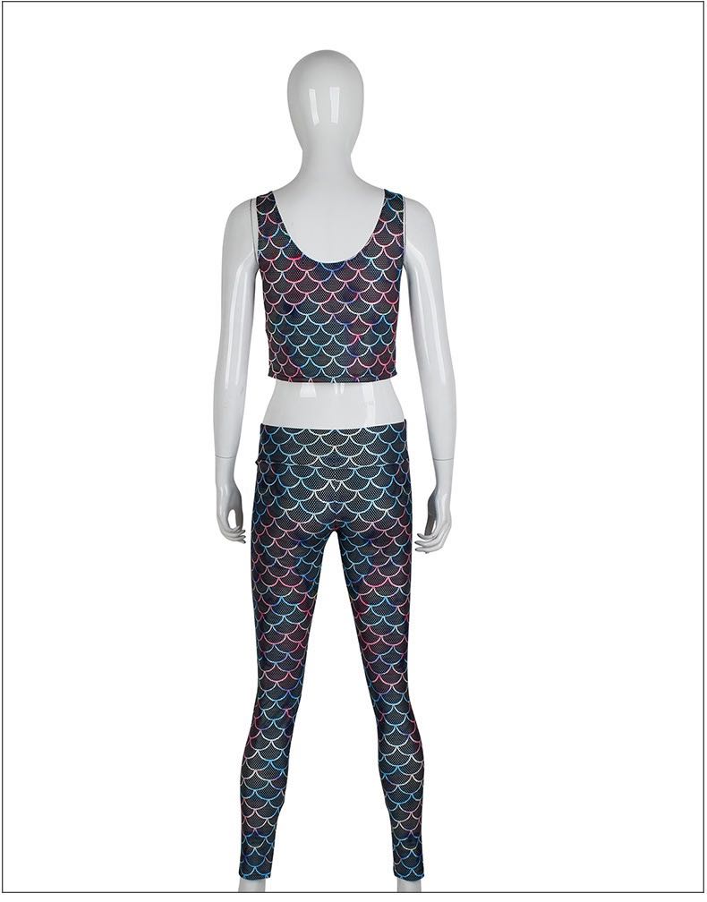 Long Sleeve Mermaid Print Swimsuit & Yoga Outfit