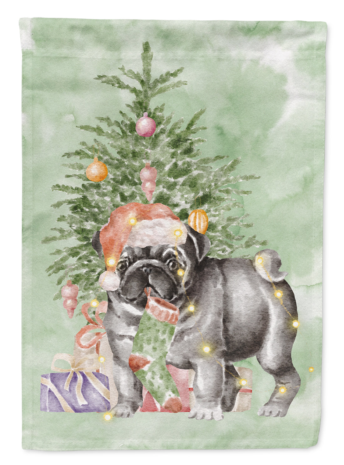 Pug Black #2 Christmas Presents and Tree Garden Flag