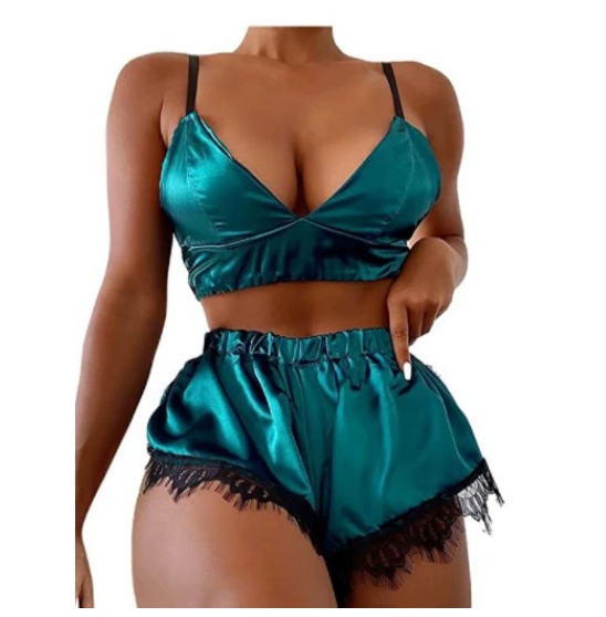 Women's Satin Cami and Lace-Trim Shorts Lingerie Set