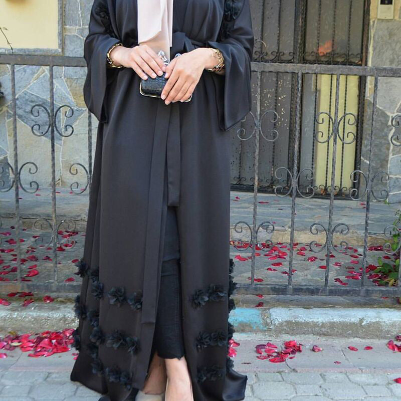 Three-Dimensional Floral Lace-Up Loose Cardigan