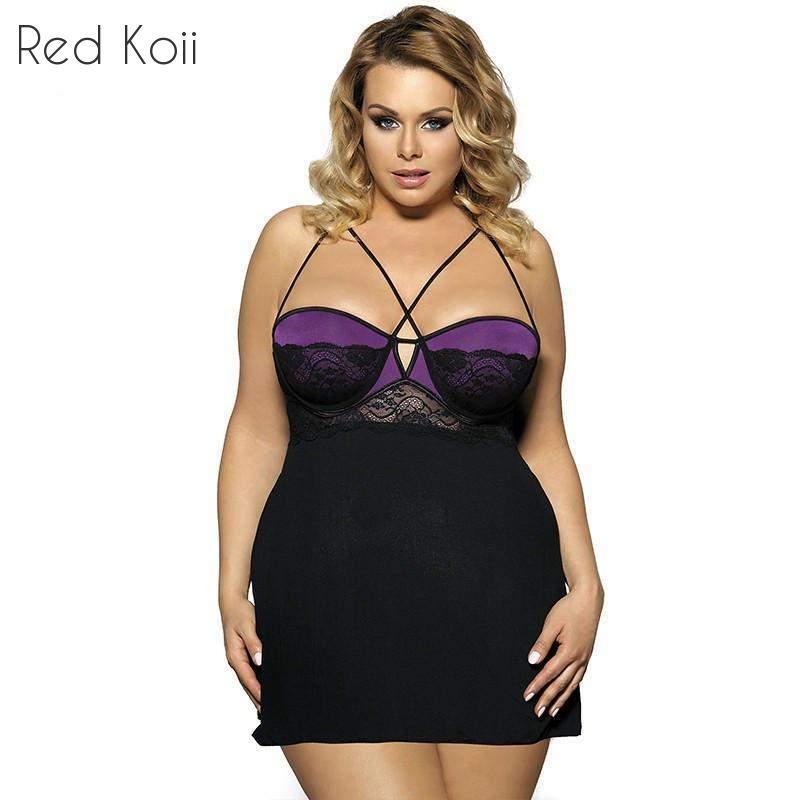 Plus Size Lace Lingerie with Underwire and Slip Dress